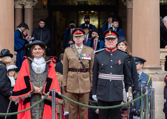 The Mayor of Northampton, Cllr Rufia Ashraf and Lord Lieutenant James Saunders Watson Esq. Receive the Salute