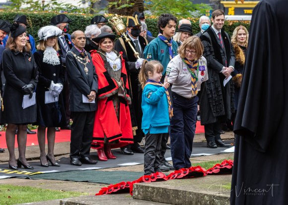 The Beavers Lay their Wreath in the All Saints Memorial Garden