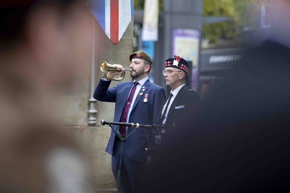 Bugler Peter May at Northampton's Remembrance Commemorations