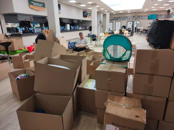 Donations being packed and sorted at Franklins Gardens