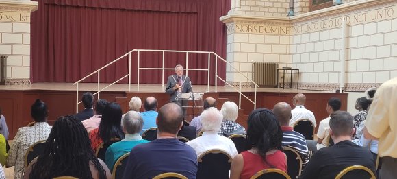 The Mayor, Cllr Dennis Meredith addresses the attendees of Windrush Day 2022